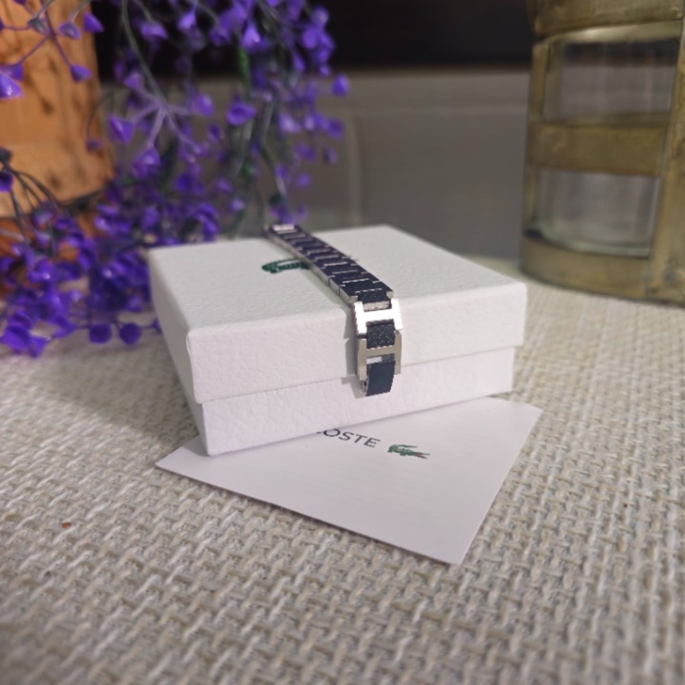 Two Tone Black Silver Woven Link Bracelet Stainless Steel 8in Unisex - Picture 4 of 5